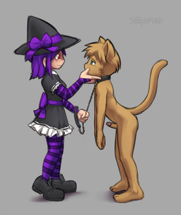 alternative_fashion anthro arm_warmers armwear biped black_bottomwear black_clothing black_footwear black_headwear black_topwear bottomwear bound breasts brown_body brown_fur brown_hair brown_penis chain chain_leash chained clothed clothed/nude clothed_female clothing collar dominant dominant_female dress duo erection eye_contact female female_on_anthro footwear frilly fur genitals green_eyes grey_background hair hand_on_face hat headgear headwear human_on_anthro hypnosis interspecies j-fashion leaning leaning_forward leash leash_pull leg_warmers legwear lolita_(fashion) looking_at_another magic_user male male/female male_on_human mind_control mistress multicolored_penis nude pattern_armwear pattern_clothing pattern_leg_warmers pattern_legwear penis purple_armwear purple_clothing purple_hair purple_legwear raised_tail red_eyes ribbons shoes shota side_view simple_background slave standing striped_armwear striped_clothing striped_leg_warmers striped_legwear stripes submissive submissive_male tail topwear two_tone_penis witch_hat young young_anthro young_female young_human young_male sleepymaid domestic_cat felid feline felis human mammal archived_source digital_media_(artwork) full-length_portrait portrait signature