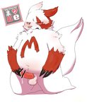 anthro balls blush bodily_fluids censor_bar cum erection fur genital_fluids genitals ineffective_censorship kemono male overweight overweight_male penis red_body red_fur simple_background tail white_background white_body white_fur kuriusagi nintendo pokemon reverse_zangoose_day generation_3_pokemon pokemon_(species) zangoose 2015 censored