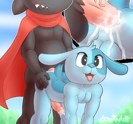 anal anal_penetration balls bareback bite biting_lip black_body black_fur blue_body blue_fur blush bodily_fluids cum cum_in_ass cum_inside duo erection fur genital_fluids genitals heart_eyes heart_symbol humanoid_genitalia humanoid_penis male male/male male_penetrated male_penetrating pecs penetration penis sex solo_focus tongue rodricoro cartoon_network mao_mao:_heroes_of_pure_heart ol'_blue sheriff_mao_mao_mao canid canine canis domestic_cat domestic_dog felid feline felis mammal