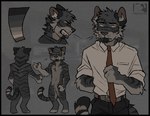 anthro biped black_border border clothing dark_color eye_scar facial_scar fur grey_body grey_fur looking_at_viewer male nude_anthro nude_male scar solo submissive submissive_male topwear vest maggotnizer felid mammal pantherine tiger 2024 hi_res model_sheet