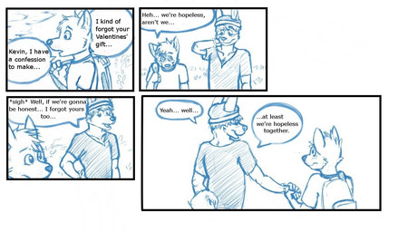 anthro backpack bracelet clothing dialogue duo hand_holding hat headgear headwear heart_symbol holidays jewelry male male/male outside size_difference text p_rindustries valentine's_day dexter_(p_rindustries) kevin_(p_rindustries) canid canine mammal comic english_text