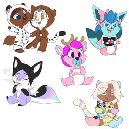 antlers black_body black_ears black_fur black_nose black_stripes black_tail black_toes blue_body blue_clothing blue_ears blue_eyes blue_footwear blue_fur blue_inner_ear blue_pacifier blue_socks brown_antlers brown_body brown_fur brown_hair brown_onesie brown_skin brown_tail button_(fastener) cheek_tuft chest_tuft clothed clothing cute_fangs diaper dipstick_tail duo eyebrow_through_hair eyebrows eyes_closed facial_tuft fangs footwear front_view fur glistening glistening_nose green_body green_fur hair head_tuft holding_object holding_plushie horn markings multicolored_body multicolored_fur narrowed_eyes neck_tuft onesie open_mouth open_smile orange_eyes pacifier pink_body pink_clothing pink_ears pink_footwear pink_fur pink_inner_ear pink_nose pink_socks pink_tail pink_tongue plushie purple_body purple_eyes purple_fur purple_inner_ear purple_tail red_tongue simple_background sitting smile smoking socks solo standing striped_body striped_fur striped_markings striped_tail stripes tail tail_markings teeth three-quarter_view toddler tongue translucent translucent_hair tuft two_tone_body two_tone_fur two_tone_inner_ear wearing_diaper white_background white_body white_diaper white_fur white_inner_ear white_onesie white_tail yellow_body yellow_eyes yellow_fur young heyitsjaq humanoid 1:1 hi_res multiple_images