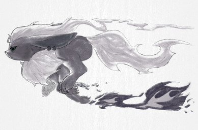 ambiguous_gender chain claws ear_piercing eyelashes feral fire fur long_ears long_tail piercing quadruped running side_view simple_background solo tail toe_claws mendobear nintendo pokemon eeveelution flareon generation_1_pokemon pokemon_(species) graphite_(artwork) hi_res monochrome painting_(artwork) traditional_media_(artwork) watercolor_(artwork) male_(lore)