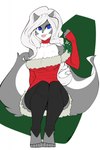 anthro blue_eyes breasts cleavage clothed clothing female fur grey_body grey_fur hair holidays mistletoe plant solo fyrephase christmas chloe_sinclaire mammal mephitid skunk hi_res