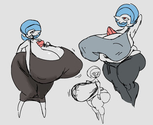 belly big_breasts big_butt blue_hair bottomwear breasts butt chest_spike cleavage clothed clothing dress featureless_feet feet female grey_background hair hand_behind_head hand_on_breast huge_breasts huge_butt hyper hyper_breasts hyper_butt mature_female multiple_angles narrowed_eyes navel neutral_expression open_mouth open_smile panties pants raised_arm red_eyes shirt simple_background slightly_chubby slightly_chubby_female smile solo spikes spikes_(anatomy) sweatpants tank_top thick_thighs tight_clothing topwear underwear wide_hips chompsky nintendo pokemon gardevoir generation_3_pokemon humanoid pokemon_(species) shiny_pokemon 2024 digital_media_(artwork)