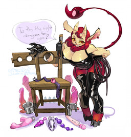 anal_beads anthro ball_gag breasts brown_body brown_fur buttplug clothing corset dialogue dildo ear_piercing ear_ring female fur gag hooves horn latex legwear lingerie looking_at_viewer piercing plug_(sex_toy) ring_piercing sex_toy solo speech_bubble stinger stinger_tail stockings tail topwear vibrator whip grech4 dungeon_flippers iranian_mythology middle_eastern_mythology mythology maulie_(dungeon_flippers) felid mammal manticore mythological_creature hi_res