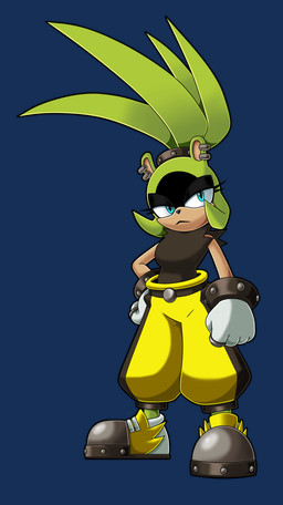 anthro belt black_clothing black_shirt black_topwear blue_eyes bottomwear clothing female footwear gloves green_hair hair handwear pants ring shirt shoes solo topwear yellow_bottomwear yellow_clothing yellow_pants lordstevie idw_publishing sega sonic_the_hedgehog_(comics) sonic_the_hedgehog_(idw) sonic_the_hedgehog_(series) surge_the_tenrec afrosoricid mammal tenrec 2025 absurd_res alpha_channel hi_res
