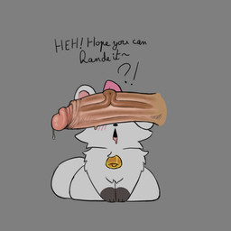 bell bell_collar bestiality blush blush_lines bodily_fluids bow_tie chest_tuft collar dialogue disembodied_penis drooling duo female female_feral female_focus female_on_human feral feral_focus foreskin front_view fur fur_tuft genitals glans gloves_(marking) grey_background human_on_feral humanoid_genitalia humanoid_penis interrobang interspecies male male/female male_human male_on_feral markings obscured_eyes offscreen_character one_ear_up open_mouth paws penis penis_covering_eyes quadruped retracted_foreskin saliva saliva_on_tongue simple_background solo_focus surprised text tuft vein veiny_penis white_body white_fur mrmystery_guy pankata canid canine canis domestic_dog human mammal 1:1 2026 digital_drawing_(artwork) digital_media_(artwork) english_text flat_colors