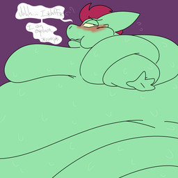 anthro belly big_belly big_cheeks blobby blush dialogue fat_arms green_body hair huge_belly male moobs morbidly_obese morbidly_obese_male nude obese obese_male overweight overweight_male red_hair side_view solo text pansagge steke lizard reptile scalie 1:1 2024 absurd_res digital_drawing_(artwork) digital_media_(artwork) english_text flat_colors hi_res