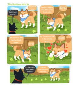 :3 ambiguous_gender backyard ball cloud collar dialogue duo eyes_closed fence feral grass heart_symbol kerchief paws plant playing shrub simple_background sky tennis_ball text tongue tongue_out toony white_background shanhorandraws little_kitty_big_city big_potato_(lkbc) little_kitty_(lkbc) canid canine canis domestic_cat domestic_dog felid feline felis mammal shiba_inu spitz 2025 comic english_text hi_res official_art