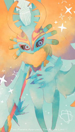 abstract_background ambiguous_gender antares_(kirby_and_the_forgotten_land) anthro antlers biped black_sclera chest_tuft colored_nails countershade_torso countershading digitigrade dipstick_tail dutch_angle fingernails fluffy fluffy_tail front_view fur head_wings holding_melee_weapon holding_object holding_polearm holding_weapon horn huge_wings markings melee_weapon mouthless multicolored_body multicolored_eyes multicolored_fur nails neck_tuft orange_body orange_fur planet planet_popstar polearm pupils purple_eyes purple_fingernails purple_nails simple_background solo sparkles tail tail_markings tan_body tan_fur teal_background teal_body teal_eyes teal_fur text tuft unusual_wing_placement weapon wings hakobune kirby_(series) kirby_and_the_forgotten_land nintendo fecto_elfilis alien chinchilla chinchillid mammal rodent starling_(kirby) 2022 4:7 digital_drawing_(artwork) digital_media_(artwork) english_text full-length_portrait hi_res portrait signature