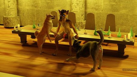 animal_genitalia anthro balls bestiality bottle breath butt candle claws container female feral fur furniture genitals group hair interspecies leaning leaning_forward looking_at_viewer male male/female nude open_mouth panting pawpads paws penis raised_tail scenery standing table tail tongue trio vulva sergalrenders caleb_smith_(sergalrenders) canid canine canis domestic_dog husky mammal nordic_sled_dog shiba_inu spitz 16:9 3d_(artwork) 4k absurd_res blender_(artwork) digital_media_(artwork) hi_res widescreen