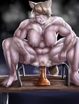 big_breasts big_legs blonde_hair bodily_fluids breasts dildo dildo_sitting ejaculation female genital_fluids hair hairy_pussy muscular muscular_female muscular_humanoid penetration pussy_ejaculation sex_toy solo sweat tail vaginal vaginal_fluids vaginal_penetration rum_shu humanoid 3:4 censored hi_res