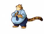 4_toes anthro barefoot biped bottomwear clothed clothing countershading feet fully_clothed fur looking_aside male male_anthro necktie obese obese_anthro obese_male overweight overweight_anthro overweight_male pants shirt simple_background solo standing toes topwear uniform white_background rome_(artist) disney zootopia benjamin_clawhauser cheetah felid feline mammal