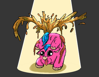 ambiguous_feral ambiguous_gender beady_eyes blue_hair blue_tail derp_eyes diarrhea feces feral fur hair handstand hooves pink_body pink_fur pooping pooping_on_self scatplay smile solo tail tongue tongue_out upside_down young young_ambiguous young_feral carniviousduck fluffy_pony fluffy_pony_(species) mammal 2026 digital_media_(artwork) shaded
