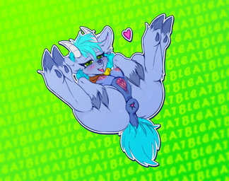 animal_genitalia animal_vulva anus bell bell_collar blush butt caprine_genitalia caprine_teats caprine_udders caprine_vulva collar crotch_breasts dock_(anatomy) facial_piercing female feral genitals green_background heart_catchlight heart_eyes heart_symbol hooves horn lying nose_piercing nose_ring on_back piercing presenting repeated_text ring_piercing septum_piercing simple_background solo tail teats text text_background tongue udders vulva kuroran aevoa bovid caprine goat mammal english_text