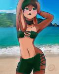 anthro beach big_ears bikini biped blush bracelet breasts choker clothed clothing cloud detailed_background eyewear female floppy_ears goggles green_eyes hair happy jewelry looking_at_viewer lop_ears navel necklace open_mouth outside pose sand scenery sea seaside short_hair skimpy sky small_breasts smile solo standing swimmer swimwear two-piece_swimsuit water cainethelongshot ezzie lagomorph leporid mammal rabbit 4:5 hi_res