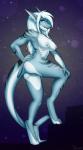 abstract_background anthro biped blue_eyes breasts female genitals hair long_hair looking_at_viewer nipples non-mammal_breasts nude pose pussy simple_background solo standing white_hair porin vera_(viswey) fish marine shark 2015 digital_media_(artwork) hi_res shaded