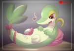 <3 blush bow camera_view cum cum_on_penis dong_ribbon erection green_body itameshi japanese_text looking_down lying male nintendo open_mouth penis pillow pokémon precum red_eyes reptile ribbon_bondage scalie snake snivy solo tapering_penis text translation_request video_games
Rating: Explicit
Score: 9
User: Finchmaster
Date: January 27, 2014