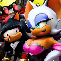 anthro big_breasts black_hair blue_eyeshadow bodysuit breasts cleavage clothed clothing eyeshadow female green_eyes group hair lipstick machine makeup male multicolored_hair red_eyes red_hair skinsuit smile stare staring_at_chest tight_clothing trio two_tone_hair white_hair wings hunicrio sega sonic_the_hedgehog_(series) e-123_omega rouge_the_bat shadow_the_hedgehog bat eulipotyphlan hedgehog mammal robot 3d_(artwork) digital_media_(artwork) hi_res