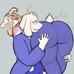 2_horns anthro beard blonde_hair blush butt carrying_another carrying_partner clothed clothed_anthro clothed_female clothed_male clothing duo eyewear facial_hair female fur glasses hair hand_on_butt heart_symbol horn male male/female open_mouth ring white_body white_fur smush-sin deltarune undertale_(series) asgore_dreemurr toriel boss_monster_(undertale) bovid caprine goat mammal 1:1 2025 hi_res