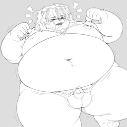 anthro balls belly big_belly erection eyes_closed genitals huge_belly humanoid_genitalia humanoid_penis kemono male micropenis moobs navel nipples overweight penis simple_background small_penis solo kemonofluffy felid lion mammal pantherine 1:1 2026 absurd_res hi_res monochrome