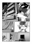 2017 5_fingers anthro backwards_baseball_cap backwards_hat baseball_cap bedroom bent_arm bent_leg book border bottomwear building canid canine canis chacal_(character) cheek_tuft clothed clothing comic electronics facial_hair facial_tuft fingers fully_clothed gabshiba game_console greyscale hair_through_hat hat headgear headwear inside jackal male mammal monochrome musical_note musical_symbol mustache night outside pants playstation playstation_4 playstation_console ps4_console shelf shirt smile solo sony_corporation sony_interactive_entertainment standing symbol tank_top television topwear tuft whistling white_border