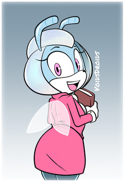 antennae_(anatomy) anthro black_clothing black_eyebrows black_leggings black_legwear black_nose blue_body book border bottomwear breasts brooch butt clothed clothing collared_shirt cuffs_(clothing) dotted_background dress dress_shirt eyebrows eyelashes female glistening_antennae gloves gradient_background green_eyes handwear headgear headwear holding_book holding_object insect_wings leggings legwear long_eyelashes looking_at_viewer looking_back looking_back_at_viewer open_mouth open_smile pattern_background pink_bottomwear pink_clothing pink_dress_shirt pink_shirt pink_skirt pink_topwear rear_view shirt simple_background skirt small_breasts smile smiling_at_viewer solo standing teeth topwear white_border white_clothing white_face white_gloves white_handwear wings voidsdroids idw_publishing sega sonic_the_hedgehog_(comics) sonic_the_hedgehog_(idw) sonic_the_hedgehog_(series) jewel_the_beetle arthropod beetle insect 2026 digital_media_(artwork) hi_res portrait signature three-quarter_portrait