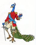 alcohol anthro beverage biped blue_body blue_feathers classy container cup drinking_glass feathers feet glass glass_container glass_cup long_tail male melee_weapon peacock_feather royalty solo sword tail talons toes weapon wine wine_glass toxstar avian bird galliform peafowl phasianid hi_res