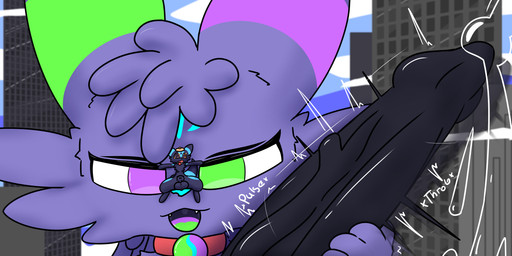 amazed animal_genitalia anthro balls big_penis bodily_fluids city collar dreadlocks duo excessive_genital_fluids excessive_precum fluffy genital_fluids genitals huge_penis hyper hyper_genitalia hyper_penis hyper_precum macro macro_anthro macro_male male penis precum sheath sitting sitting_on_another smug tail throbbing dstitan nintendo pokemon pancake_(umbre_pancake) titan_(dstitan) eeveelution generation_2_pokemon pokemon_(species) umbreon absurd_res hi_res
