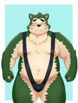 anthro belly black_nose blush clothing eyes_closed fur green_body green_fur kemono male moobs navel nipples overweight overweight_anthro overweight_male solo underwear yaki_atsuage lifewonders live_a_hero mokdai canid canine canis domestic_dog mammal 2021 3:4 hi_res