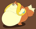 2_tails 5_fingers 5_toes anthro belly big_belly black_nose bodily_fluids brown_background chubby_cheeks cream_belly feet fingers fur huge_belly hyper hyper_belly male moobs morbidly_obese morbidly_obese_anthro morbidly_obese_male multi_tail obese obese_anthro obese_male orange_body orange_fur overweight overweight_anthro overweight_male shadow simple_background solo standing sweat sweatdrop tail teeth thick_thighs toes feedtheboss nintendo pokemon floatzel generation_4_pokemon pokemon_(species) hi_res