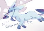 ambiguous_gender blue_body blue_fur eyes_closed feral fur lying open_mouth simple_background solo text utopia_(artist) glaceon_day nintendo pokemon pokemon-specific_day eeveelution generation_4_pokemon glaceon mammal pokemon_(species) 2019 digital_media_(artwork) english_text hi_res japanese_text