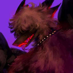 anthro brown_body brown_fur collar fur glowing glowing_teeth male open_mouth purple_background purple_tongue red_teeth simple_background solo teeth tongue unknown_artist mythology kat_snynx_(katlynx) dragon mythological_creature mythological_scalie scalie 1:1 absurd_res bust_portrait detailed hi_res icon portrait
