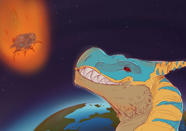 ambiguous_gender earth feral fire grin macro planet smile solo space spacecraft teeth_showing terra_macro vehicle gybyderg capcom monster_hunter grev_(greviste) flying_wyvern tigrex hi_res
