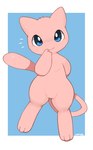 ambiguous_gender blue_eyes featureless_crotch floating front_view fur looking_at_viewer paws pink_body pink_fur simple_background solo inukami_hikari nintendo pokemon generation_1_pokemon legendary_pokemon mew_(pokemon) pokemon_(species) hi_res