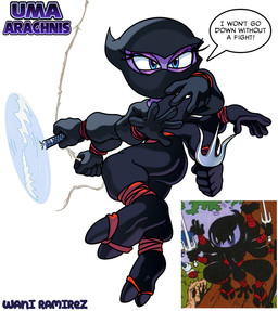 blue_eyes clothed clothing eyelashes female ninja purple_body sai solo speech_bubble spider_web text warrior waniramirez archie_comics sega sonic_the_hedgehog_(archie) sonic_the_hedgehog_(comics) sonic_the_hedgehog_(series) uma_arachnis arachnid arthropod spider artist_name english_text