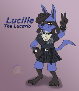 alternative_fashion anthro bangs breasts chain clothing dreadlocks dress female goth makeup medium_breasts pokemorph solo smokingfoxart nintendo pokemon fan_character generation_4_pokemon lucario pokemon_(species) absurd_res hi_res