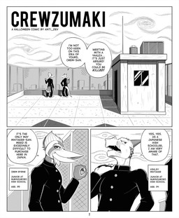 alternate_ethnicity anthro dialogue duo feathers japanese japanese_honorific male name_drop name_in_dialogue rooftop satire speech_bubble stated_age tail tail_feathers text title anti_dev crew_(anti_dev) whitaker_(anti_dev) avian bird lizard picid piciform pileated_woodpecker reptile scalie woodpecker 2025 comic digital_drawing_(artwork) digital_media_(artwork) english_text greyscale hi_res monochrome