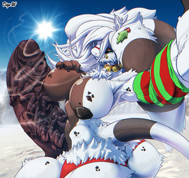 anthro bell bell_collar big_ears big_penis bottomwear claws clothing collar finger_claws genitals gynomorph hair holly_(plant) huge_penis hyper hyper_genitalia hyper_penis intersex long_hair looking_at_viewer penis plant shorts small_waist sun tight_bottomwear tight_clothing tight_shorts wide_hips digs gil_(digs) hi_res