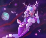 alternative_fashion anthro antlers astronaut bodysuit broken_helmet clothing cyberpop female floating gloves handwear horn j-fashion orbit planet skinsuit solo space space_helmet spacesuit tight_bodysuit tight_clothing white_clothing white_gloves white_handwear spikepit deer mammal