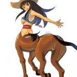 anus black_hair blue_hair breasts clothing female genitals hair hat headgear headwear hooves monster_girl_(genre) multicolored_hair nipples pussy shirt simple_background solo split_form tank_top topwear under_boob white_background jajala european_mythology greek_mythology mythology centaur equid equid_taur humanoid_taur mammal mammal_taur taur 1:1 low_res