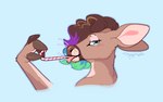 ambiguous_gender anthro bedroom_eyes blue_background blue_outline brown_body brown_fur brown_hair brown_hooves brown_nose candy candy_cane dessert fingers food food_fetish fur hair highlights_(coloring) holding_candy_cane hooved_fingers hooves horizontal_pupils licking_candy_cane licking_food looking_at_viewer multicolored_eyes multicolored_highlights narrowed_eyes outline pink_tongue pupils seductive simple_background snout solo suggestive suggestive_food tongue tongue_out whiskers white_whiskers dyyrlysh kristoffer_everglade deer mammal new_world_deer white-tailed_deer 2023 aliasing aseprite_(artwork) bust_portrait cel_shading digital_drawing_(artwork) digital_media_(artwork) portrait shaded signature