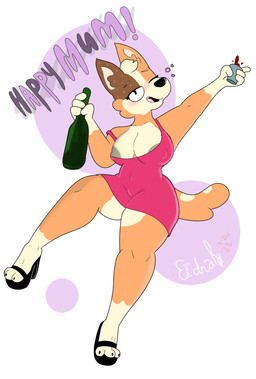 anthro areola areola_slip clothing dress drunk female footwear high_heels mature_female nipple_outline nipples paws sandals shoes simple_background smile smiling_at_viewer solo substance_intoxication wine_bottle brotha's bluey_(series) chilli_heeler australian_cattle_dog canid canine canis cattledog domestic_dog herding_dog mammal pastoral_dog absurd_res hi_res