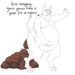 abdominal_bulge after_vore anthro belly big_belly dialogue disposal feces hand_on_belly hooves male pooping same_size_vore scatplay solo text vore heathermactavish asinus donkey equid equine mammal 1:1 english_text hi_res