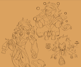 anus balls dialogue erection genitals glans hair machine male penis saggy_balls tail text nerunaur mihoyo zenless_zone_zero banyue_(zenless_zone_zero) robot absurd_res english_text hi_res sketch