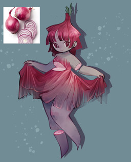 anime_style bangs blunt_bangs clothing dress female food food_gore grey_body grey_skin monster_girl_(genre) not_furry onion plant simple_background smile solo vegetable feefal elemental_creature elemental_humanoid flora_fauna food_creature food_humanoid humanoid living_onion living_vegetable plant_humanoid vegetable_humanoid hi_res