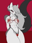 abs annoyed anthro athletic athletic_anthro athletic_female breasts clothing female front_view fur grey_hair hair hair_over_eye lingerie nipples occult_symbol one_eye_obstructed pentagram pentagram_lingerie solo symbol white_body white_fur f_draws helluva_boss mythology loona_(helluva_boss) canid canid_demon canine demon hellhound mammal mythological_canine mythological_creature 2022 hi_res portrait three-quarter_portrait