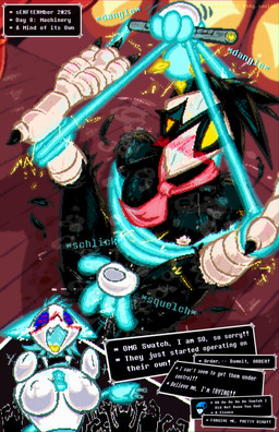 animal_genitalia bdsm blush bondage bound cloaca crowd dialogue disembodied_hand eyewear feathers feet female fingering genitals glasses glitch group humiliation legs_up machine necktie nipple_outline public public_humiliation sound_effects stage talons text toes whip frist44 deltarune undertale_(series) queen_(deltarune) swatch_(deltarune) tasque_manager avian bird domestic_cat felid feline felis mammal robot 2025 digital_media_(artwork) english_text hi_res