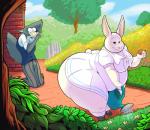 2019 anthro beastars belly big_belly big_butt bottomwear breasts butt cake canid canine canis clothed clothing dessert domestic_rabbit dress duo dwarf_rabbit eating female flower food fur furgonomics haru_(beastars) hi_res holding_food holding_object hoodah huge_butt huge_hips huge_thighs ineffective_clothing lagomorph legoshi_(beastars) leporid male mammal netherland_dwarf_rabbit obese obese_anthro obese_female oryctolagus outside overweight overweight_anthro overweight_female plant rabbit skirt smile tail_through_skirt thick_thighs tight_clothing tree watering_can wide_hips wolf